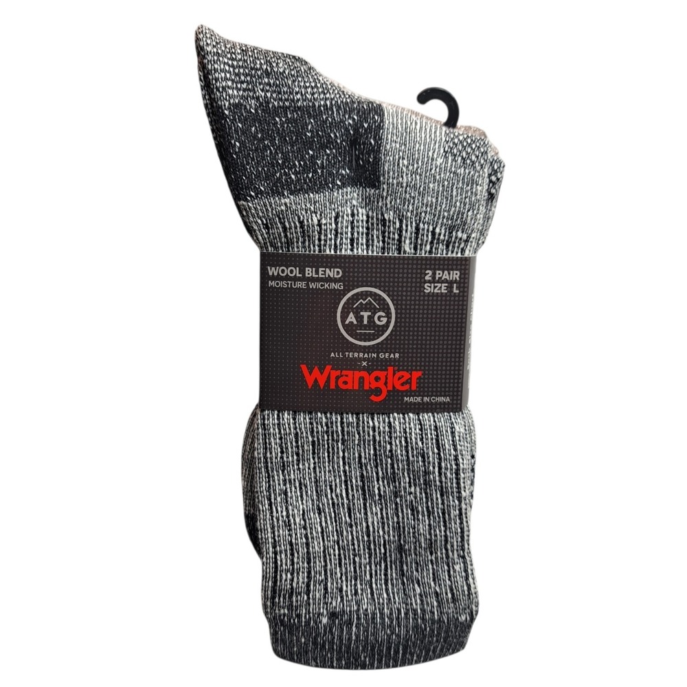 Wrangler ATG Men's 2 Pairs Size L Wool Blend Winter‎ Socks Black/Brown